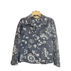 Fresh Produce Blue Floral Button Down Top Size Medium EF2